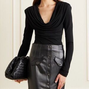 Interior Women's Carla Black Draped Jersey Blouse Size S Long Sleeve Top